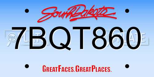 7BQT860 South Dakota License Plate