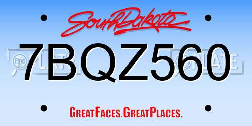 7BQZ560 South Dakota License Plate