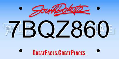 7BQZ860 South Dakota License Plate
