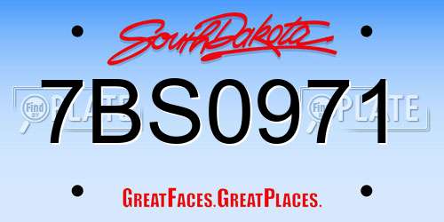 7BS0971 South Dakota License Plate