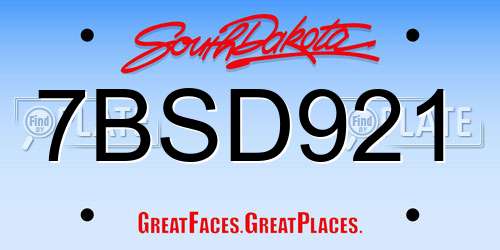 7BSD921 South Dakota License Plate