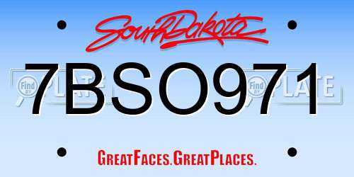 7BSO971 South Dakota License Plate