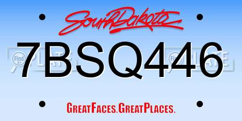7BSQ446 South Dakota License Plate