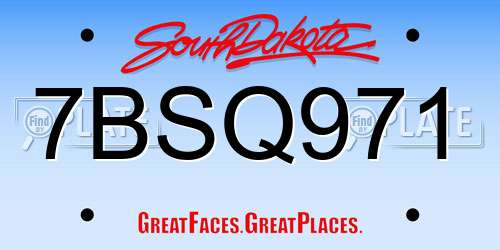 7BSQ971 South Dakota License Plate