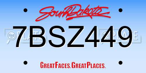 7BSZ449 South Dakota License Plate