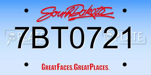 7BT0721 South Dakota License Plate