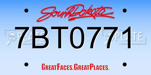 7BT0771 South Dakota License Plate