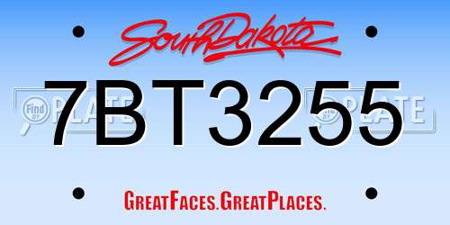 7BT3255 South Dakota License Plate