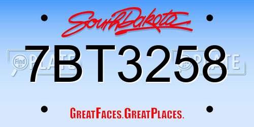 7BT3258 South Dakota License Plate