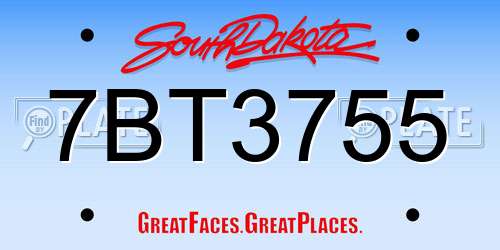 7BT3755 South Dakota License Plate