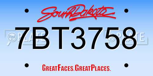 7BT3758 South Dakota License Plate