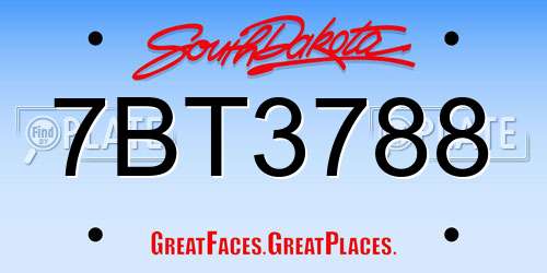 7BT3788 South Dakota License Plate
