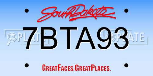 7BTA93 South Dakota License Plate