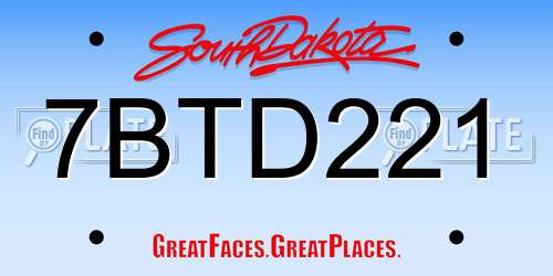 7BTD221 South Dakota License Plate