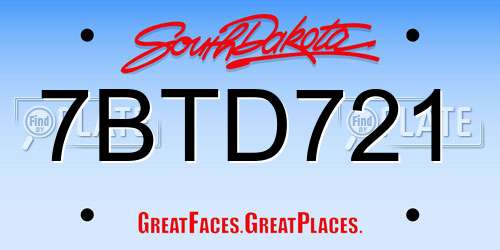 7BTD721 South Dakota License Plate