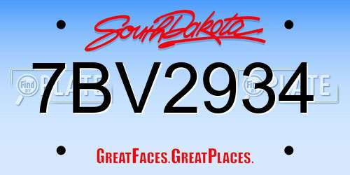 7BV2934 South Dakota License Plate