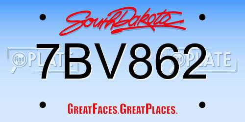 7BV862 South Dakota License Plate