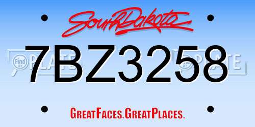 7BZ3258 South Dakota License Plate