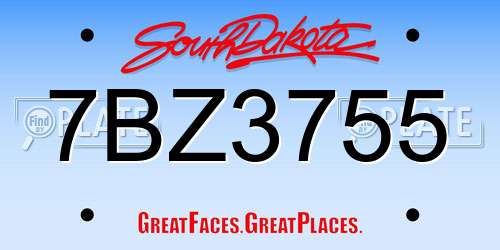 7BZ3755 South Dakota License Plate