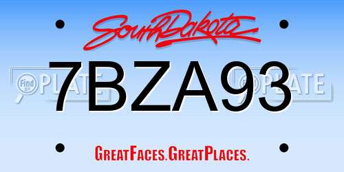 7BZA93 South Dakota License Plate