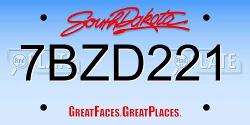 7BZD221 South Dakota License Plate