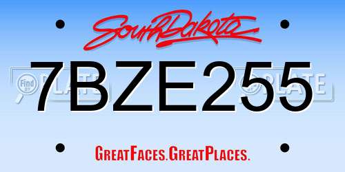 7BZE255 South Dakota License Plate