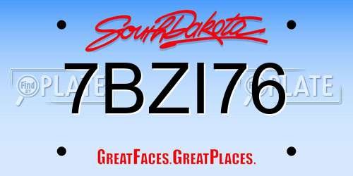 7BZI76 South Dakota License Plate