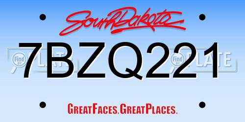 7BZQ221 South Dakota License Plate