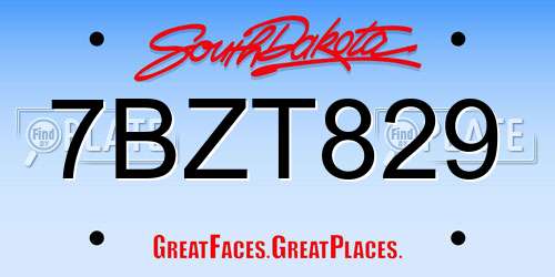 7BZT829 South Dakota License Plate