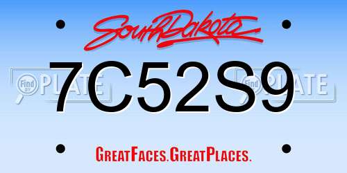 7C52S9 South Dakota License Plate
