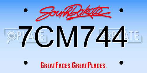 7CM744 South Dakota License Plate