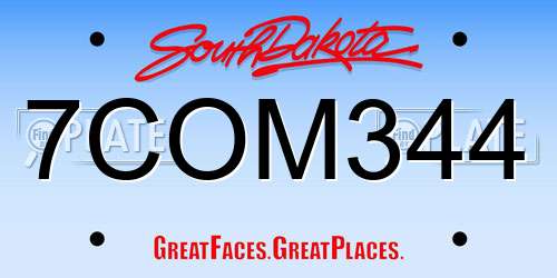 7COM344 South Dakota License Plate