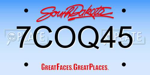 7COQ45 South Dakota License Plate