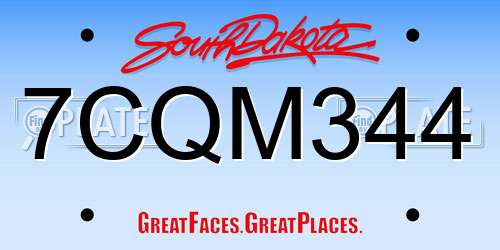 7CQM344 South Dakota License Plate