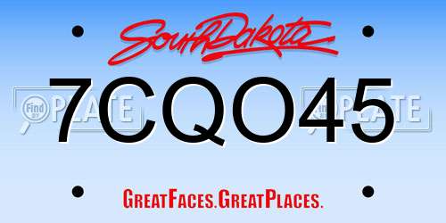 7CQO45 South Dakota License Plate