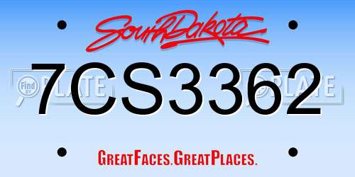 7CS3362 South Dakota License Plate