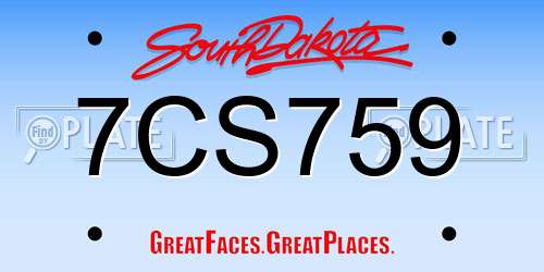 7CS759 South Dakota License Plate