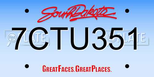 7CTU351 South Dakota License Plate