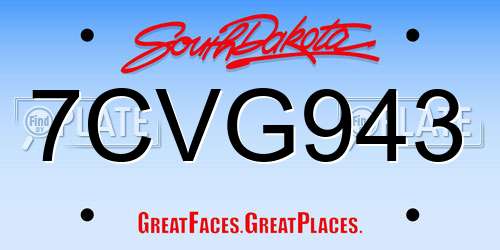 7CVG943 South Dakota License Plate