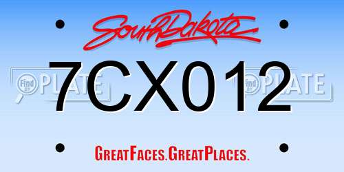 7CX012 South Dakota License Plate