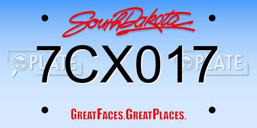 7CX017 South Dakota License Plate