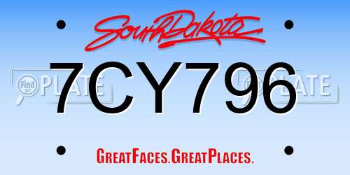 7CY796 South Dakota License Plate