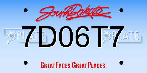 7D06T7 South Dakota License Plate