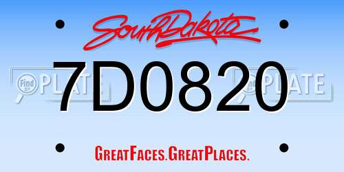 7D0820 South Dakota License Plate