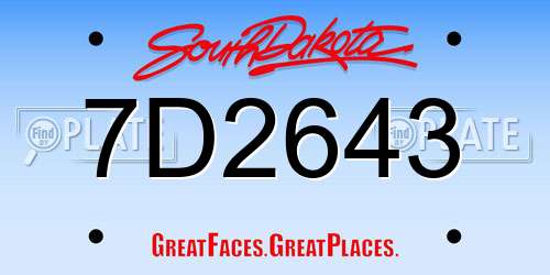 7D2643 South Dakota License Plate