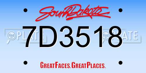 7D3518 South Dakota License Plate