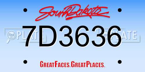 7D3636 South Dakota License Plate