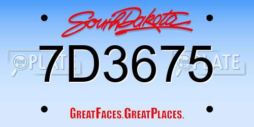 7D3675 South Dakota License Plate