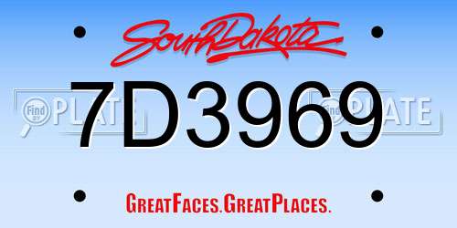 7D3969 South Dakota License Plate