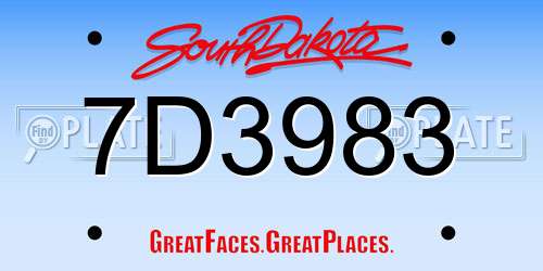7D3983 South Dakota License Plate